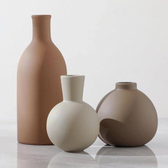 Ceramic Vase Set of 3, Rustic Terra Cotta Vases for Pampas Grass & Home Decor